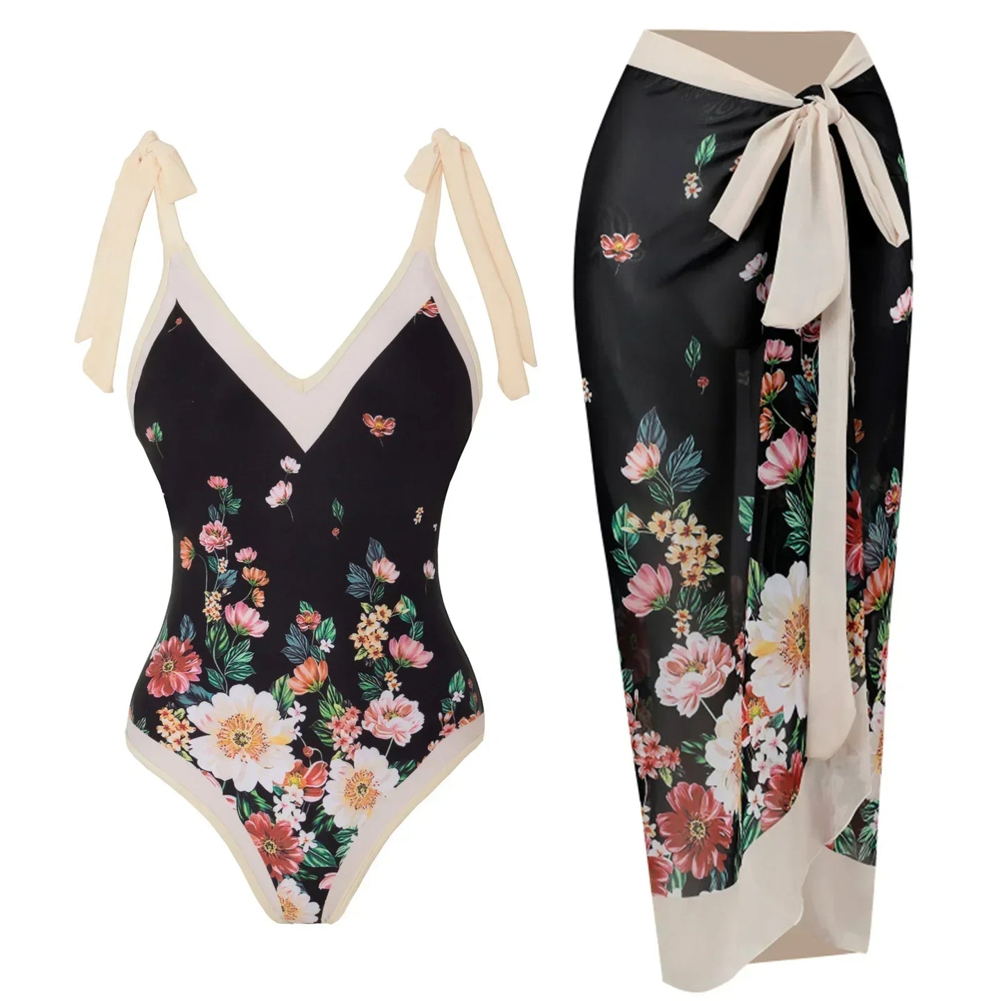 2026 New 2-Piece Women Bikini Set Bodysuit Skirt Cover Ups Sets Women Swimsuit Bandage Bathing Fashion Print Splice Beach Suit