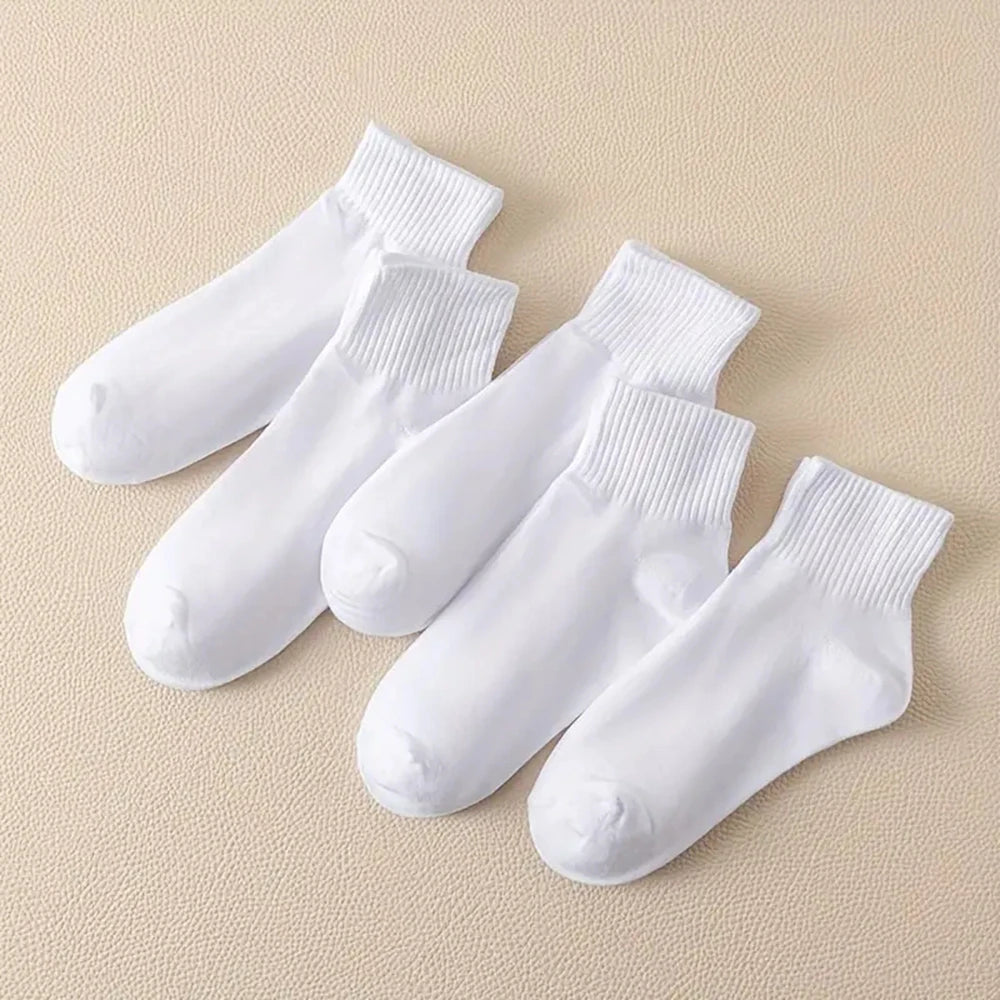 5 Pairs Fashionable Steady Solid Colour Black White Mens Socks Summer Autumn Vintage Student Boys Short Mens Low Ankle Socks