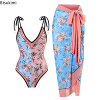 2026 New 2-Piece Women Bikini Set Bodysuit Skirt Cover Ups Sets Women Swimsuit Bandage Bathing Fashion Print Splice Beach Suit