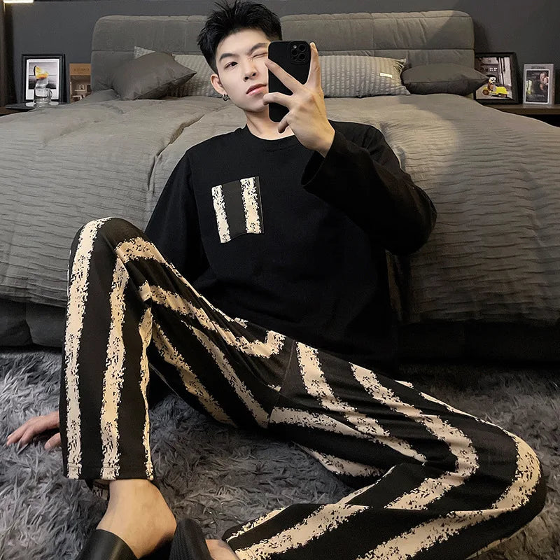 Autumn Cotton Pijama for Men Plus Size 3XL Lounge Pyjamas Set Male 2 Pieces Set Sleepwear Sleeping Top Pant Home Suit 2022