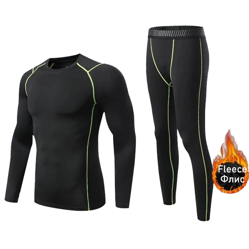 Fleece Underwear Men's Winter Thermal Shirt Pants First layer Long johns Warm Sweat Suit Compression Base Layer Sports tights