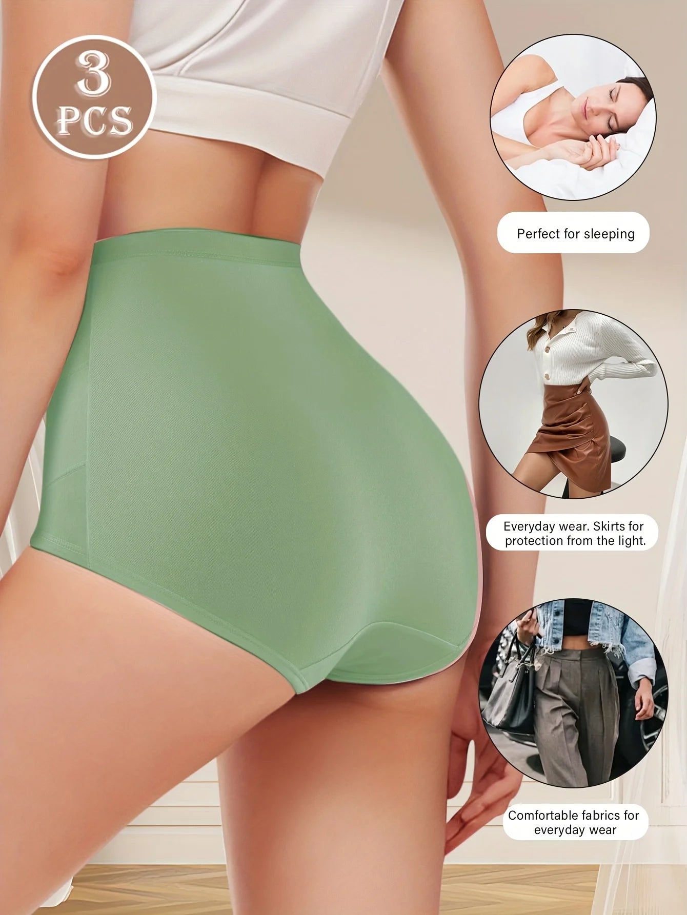 MIOTAN 3-Pack Women's High-Waisted Briefs Tummy Control Butt Lifting Soft Breathable Cotton Panties - Cross-Back Seamless
