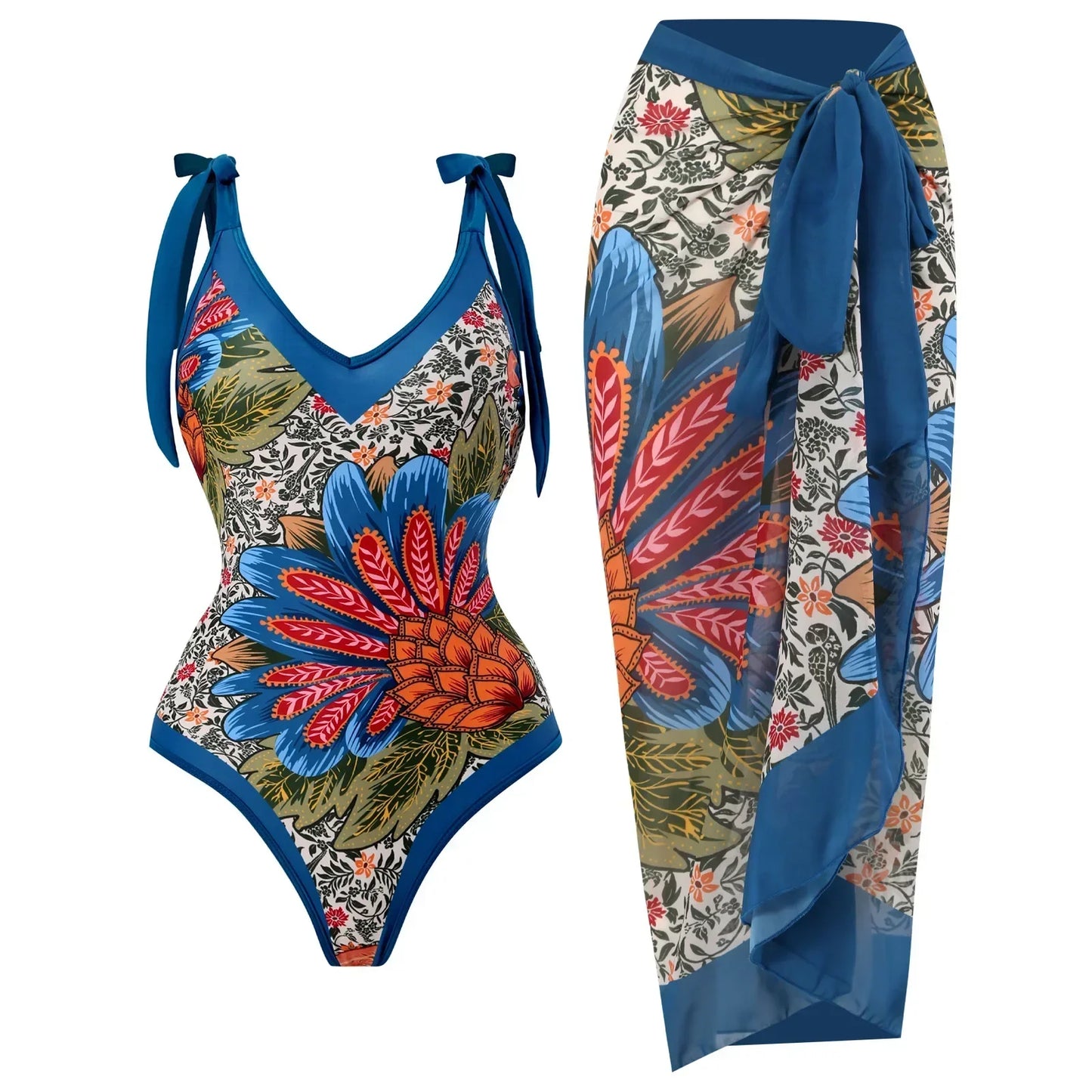 2026 New 2-Piece Women Bikini Set Bodysuit Skirt Cover Ups Sets Women Swimsuit Bandage Bathing Fashion Print Splice Beach Suit