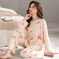 2PCS/Set Summer Nightwear Women Long Sleeve Cartoon Sleepwear Homewear Student Pajamas Loungewear Wearing Home Clothes Outside