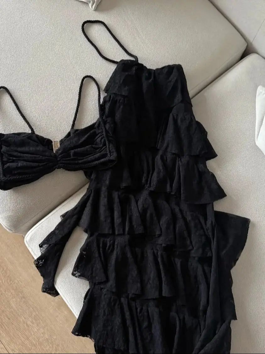 Lace Bikini Swimsuit with Skirt Bandage Swimwear Women Brazilian Bikini 2 Pcs Bathing Suit A Line Skirt Summer Female