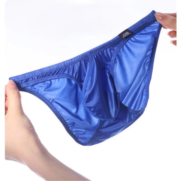 3PCS Japanese men's underwear ice silk low waist sexy triangle pants U convex three-dimensional silky tight