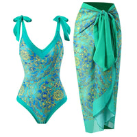 2026 New 2-Piece Women Bikini Set Bodysuit Skirt Cover Ups Sets Women Swimsuit Bandage Bathing Fashion Print Splice Beach Suit