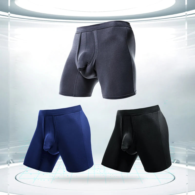 Men's extended sports underwear, men's gunball-style split four-corner anti-friction leg pants, large-sized breathable running f