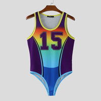 INCERUN Men Bodysuits Patchwork Printing Gradient O-neck Sleeveless Male Rompers Workout Playsuits 2025 Fashion Casual Bodysuit