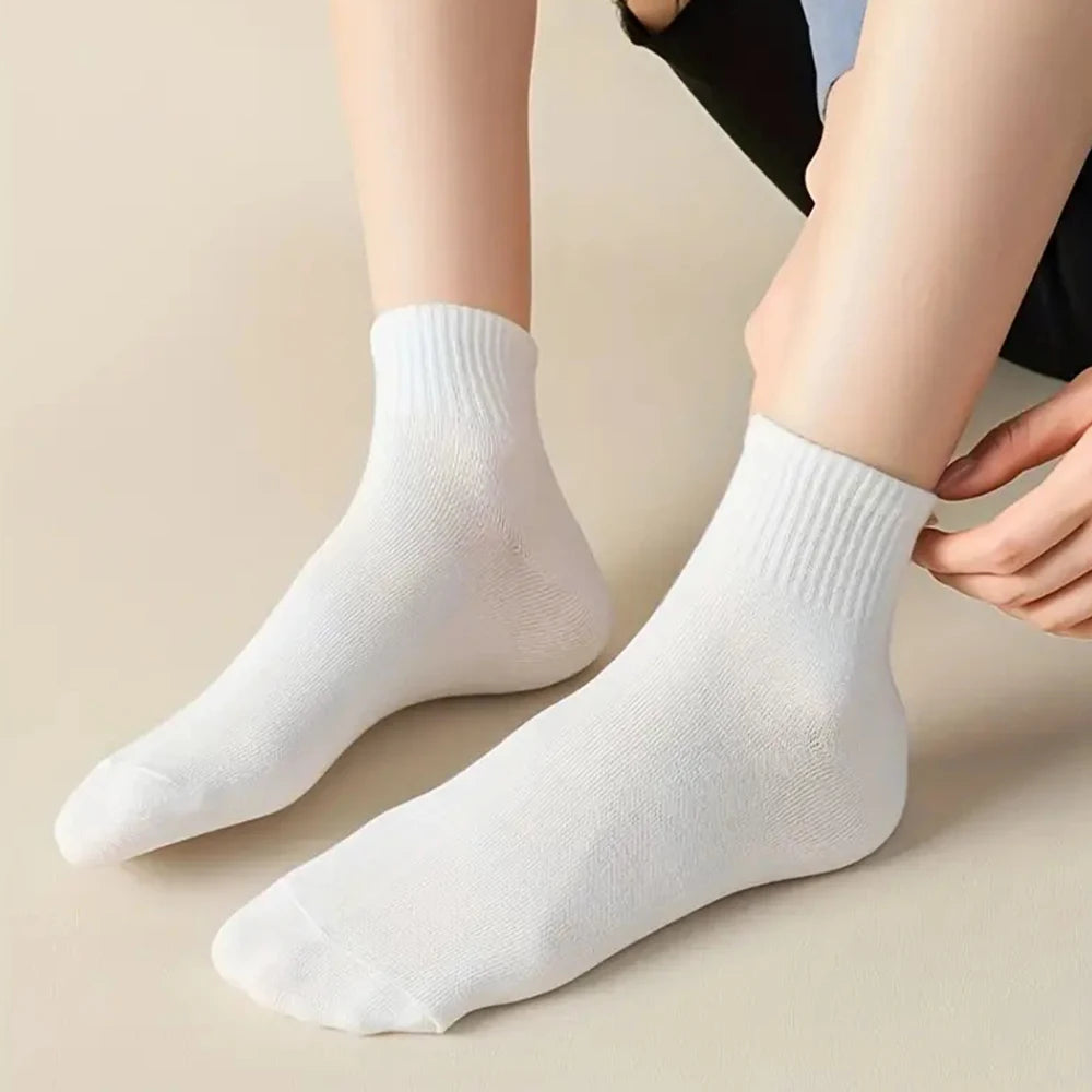 5 Pairs Fashionable Steady Solid Colour Black White Mens Socks Summer Autumn Vintage Student Boys Short Mens Low Ankle Socks