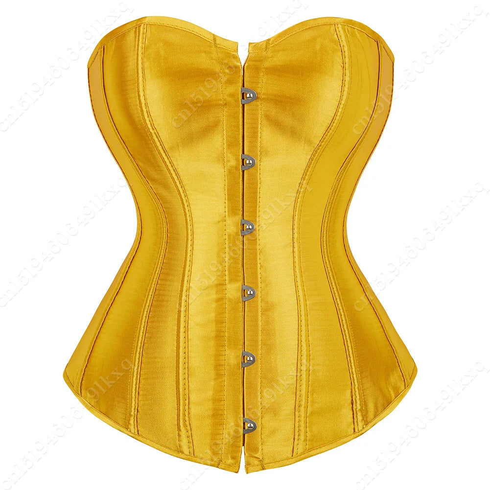 Bustier Corset Tops for Women Overbust Satin Sexy Lace Up Corset Gold Gothic Corset and Bustiers