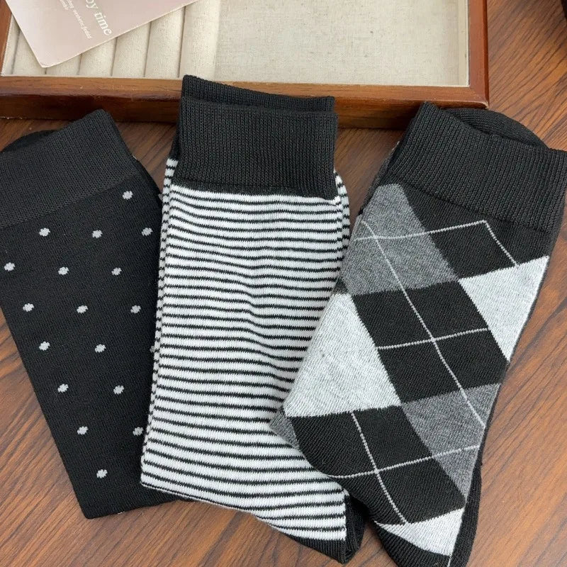 5Pairs/Set Mens Business Fashion Long Socks High Quality Cotton Crew Stocking Black Cool Breathable Male Casual Chinel Dot Socks