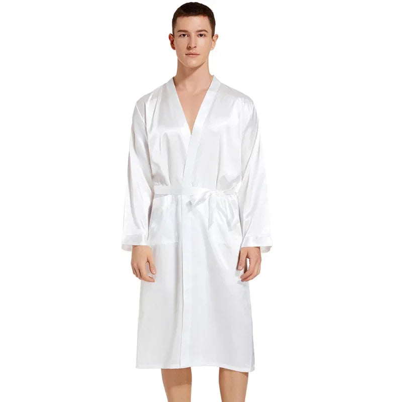 Burgundy Bridegroom Wedding Robe Long Kimono Bathrobe Gown with Pocket Belt Spring Summer Sleepwear Homewear Satin Loungewear