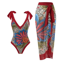 2026 New 2-Piece Women Bikini Set Bodysuit Skirt Cover Ups Sets Women Swimsuit Bandage Bathing Fashion Print Splice Beach Suit