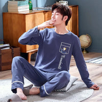 Autumn Cotton Pijama for Men Plus Size 3XL Lounge Pyjamas Set Male 2 Pieces Set Sleepwear Sleeping Top Pant Home Suit 2022