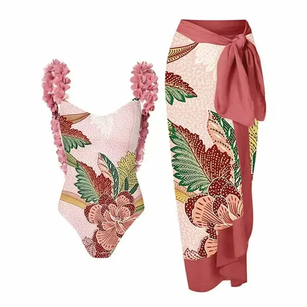 2026 New 2-Piece Women Bikini Set Bodysuit Skirt Cover Ups Sets Women Swimsuit Bandage Bathing Fashion Print Splice Beach Suit