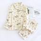 2026 New Spring and Autumn Women's Pajama Set 100% Cotton Crepe Long Sleeve Long Pants Two Piece Set Loose Enlarged Home Clothes