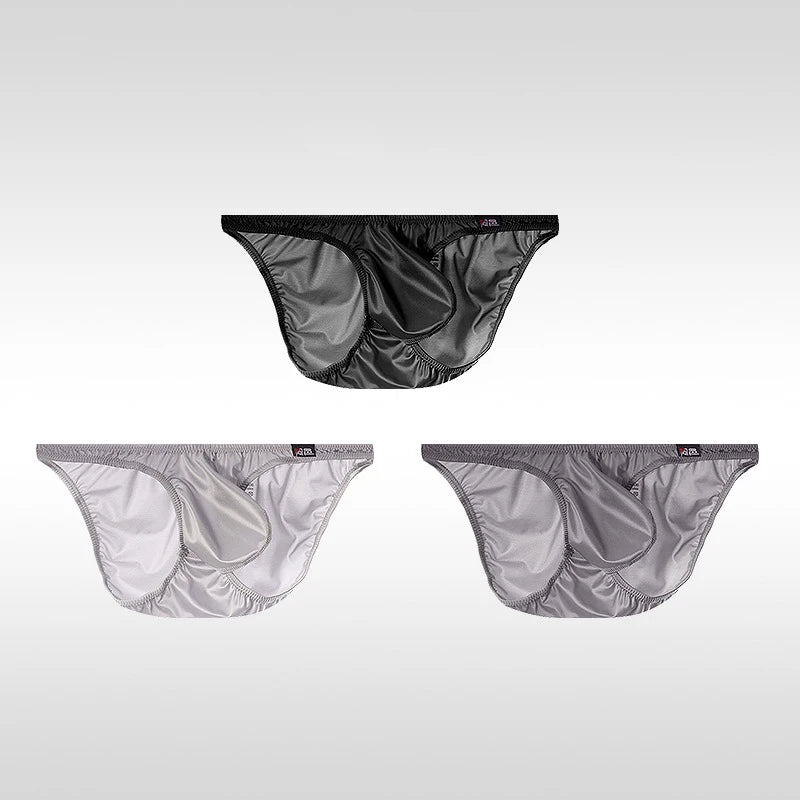 3PCS Japanese men's underwear ice silk low waist sexy triangle pants U convex three-dimensional silky tight