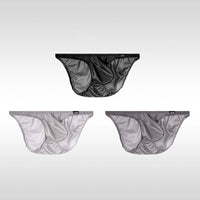 3PCS Japanese men's underwear ice silk low waist sexy triangle pants U convex three-dimensional silky tight