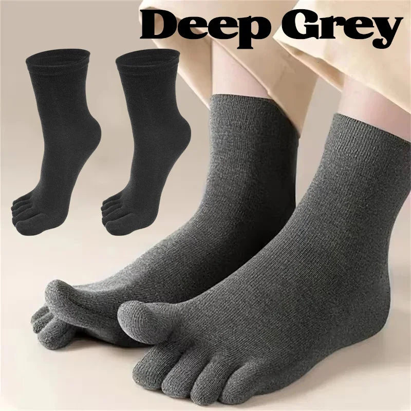 1-5Pairs Five/Two Fingers Toe Socks Breathable Autumn Socks Unisex Sports Running Absorb Sweat Antibacterial Mid-calf Socks 2025