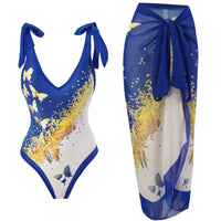 2026 New 2-Piece Women Bikini Set Bodysuit Skirt Cover Ups Sets Women Swimsuit Bandage Bathing Fashion Print Splice Beach Suit