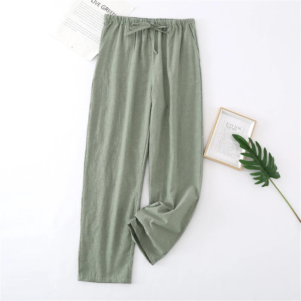 Cotton Men Pajama Pants Spring Autumn Male Trousers Home Pants Solid Casual Large Size Loose Drawstring Sleep Bottoms Sleepwear