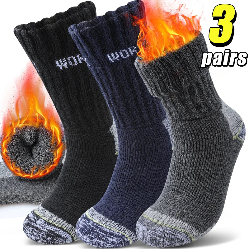 3Pairs Thicken Winter Socks for Men Thermal Soft Work Mid Calf Socks Warm Comfortable Home Socks Sports