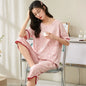 Knitted Cotton Pijama Cartoon Pajamas Sets Women Pyjamas Summer Sleepwear Mujer Nightwear Plus Size Calf-Length Pants Homewear