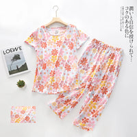 Pajama Sets for Women Summer Short Sleeve Plus Size Lightweight Sleepwear Suit Cute Fresh Homewear 2pcs Suits
