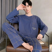 Autumn Cotton Pijama for Men Plus Size 3XL Lounge Pyjamas Set Male 2 Pieces Set Sleepwear Sleeping Top Pant Home Suit 2022