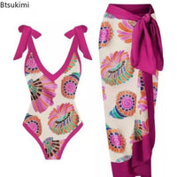 2026 New 2-Piece Women Bikini Set Bodysuit Skirt Cover Ups Sets Women Swimsuit Bandage Bathing Fashion Print Splice Beach Suit