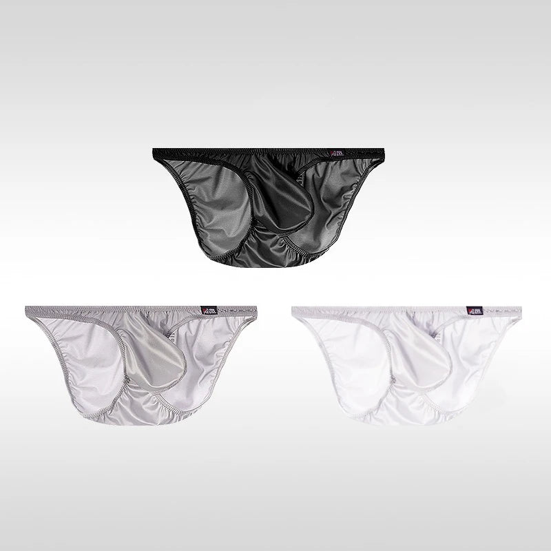 3PCS Japanese men's underwear ice silk low waist sexy triangle pants U convex three-dimensional silky tight