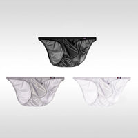 3PCS Japanese men's underwear ice silk low waist sexy triangle pants U convex three-dimensional silky tight