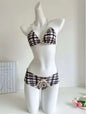 Low-Waist Plaid Bikini with Drawstring Strap Thermal Spring Swimsuit Women's Fashionable Vintage Lace Detailing By-Jane