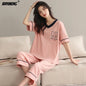 Knitted Cotton Pijama Cartoon Pajamas Sets Women Pyjamas Summer Sleepwear Mujer Nightwear Plus Size Calf-Length Pants Homewear
