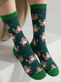 1 Pairs Cartoon Cute Sloth Cotton Socks Men Novelty Forest Animal Pattern Mid Socks For Men Streetwear Daily Socks