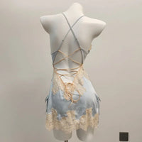 Silk Nightgowns Sexy Pajamas Pure Desire High Quality Deep V Nightdress Small Chest Hollow Lace Halter Pajama Dress Home Clothes