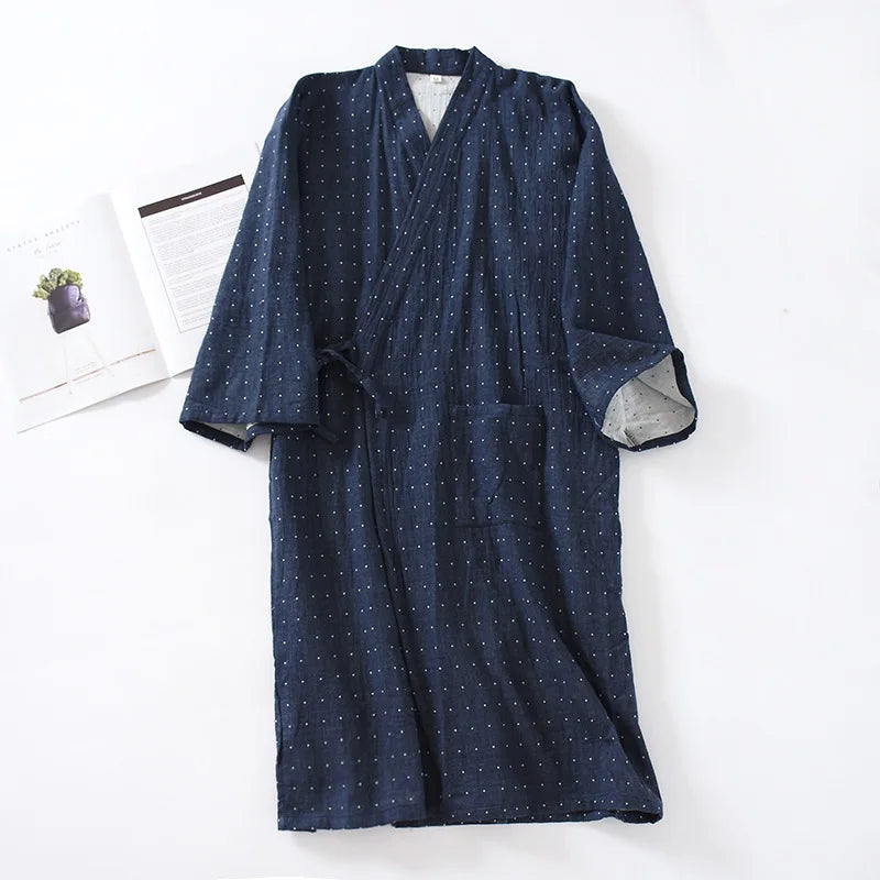 Japanese Style Cotton Men's Kimono Pajamas Robes for Spring and Summer Thin and Oversized Bathrobes Home Clothes Mens Pajamas