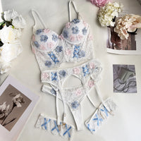 Diccvicc Lingerie for Women Floral Embroidery Sexy Lace Push Up Bra Fancy Garter Set Cute Girl Female Underwear Exotic Apparel
