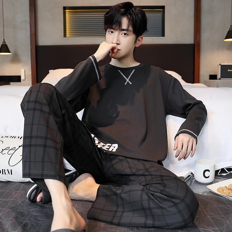 Autumn Cotton Pijama for Men Plus Size 3XL Lounge Pyjamas Set Male 2 Pieces Set Sleepwear Sleeping Top Pant Home Suit 2022