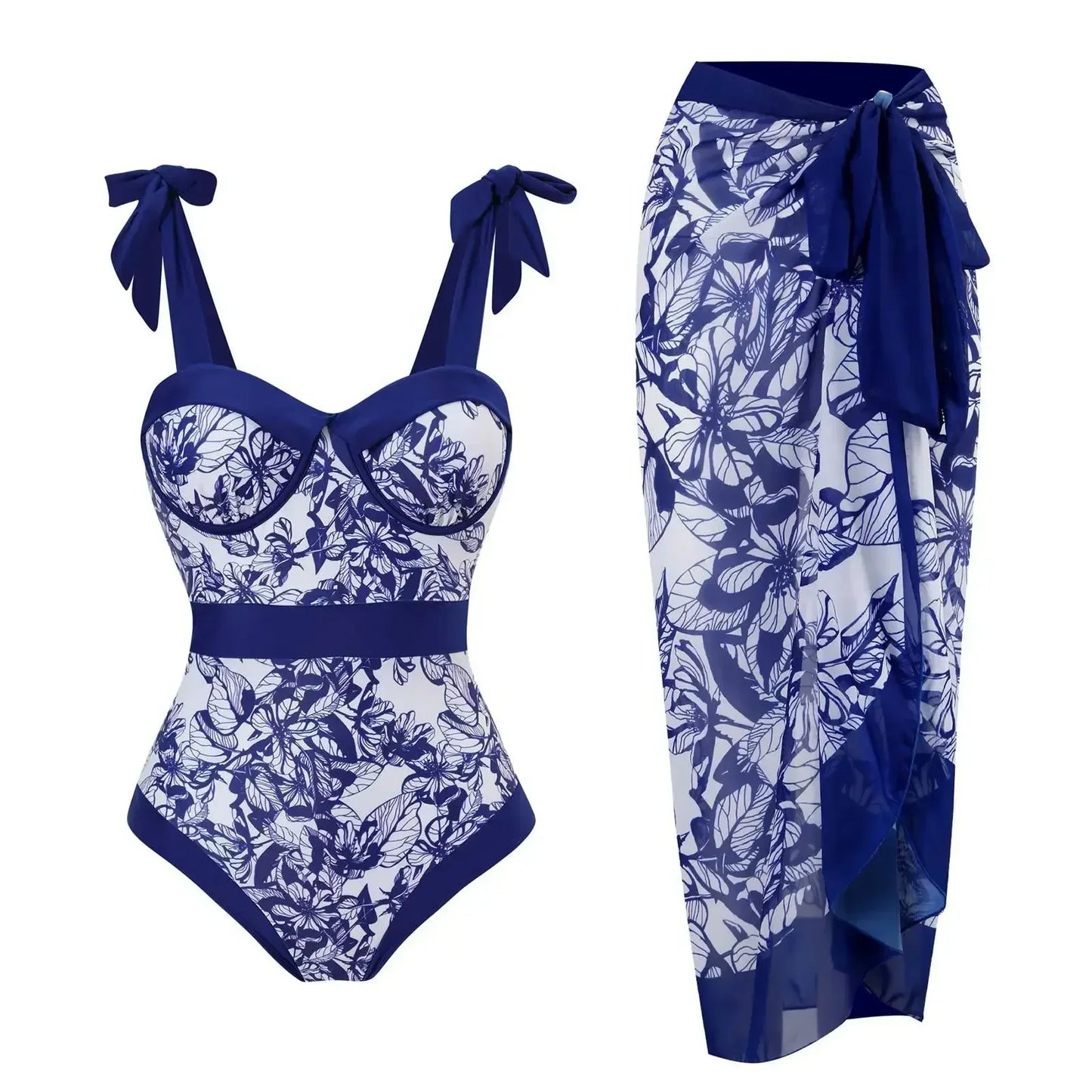2026 New 2-Piece Women Bikini Set Bodysuit Skirt Cover Ups Sets Women Swimsuit Bandage Bathing Fashion Print Splice Beach Suit