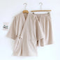2026 Men's Summer 100% Cotton Pajama Sets Loose Bathrobes V-Neck Kimono Pijama Striped Half Sleeve and Shorts Men Homewear Suit