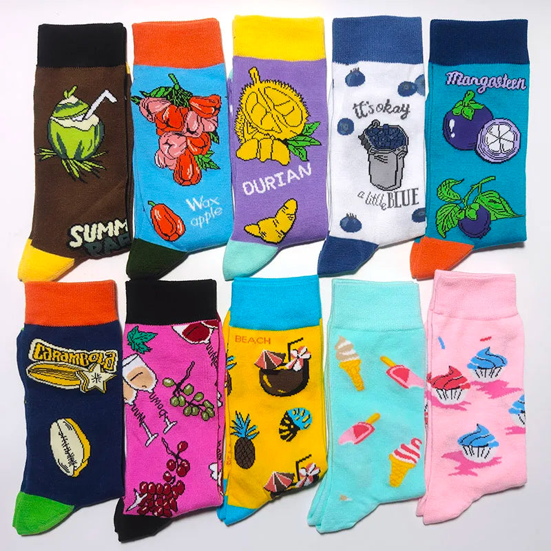 10 Pairs/Lot Funny Happy Men Socks Crew Socks Colorful Combed Cotton Christmas Rhombus Casual Fashion Autumn Big Size Men Socks