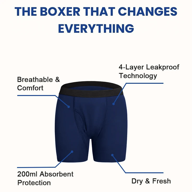 3pcs Men Incontinence Boxer Brief Overnight Maximum Absorbency Anti-Leak Underwear Breathable Bladder Control Comfort Daily Male