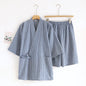 2026 Men's Summer 100% Cotton Pajama Sets Loose Bathrobes V-Neck Kimono Pijama Striped Half Sleeve and Shorts Men Homewear Suit
