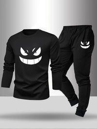 2-piece set of men's pajamas for spring summer autumn winter long sleeved pants geometric pattern base shirt home suit set