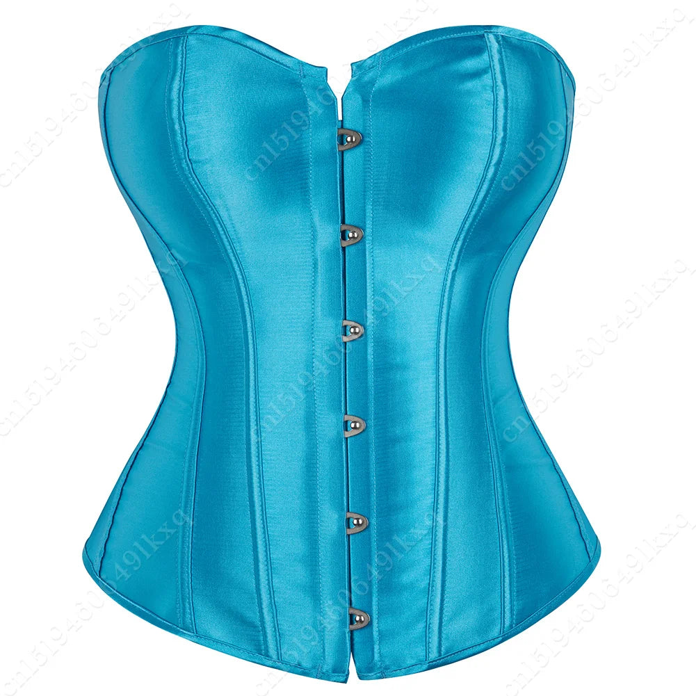 Bustier Corset Tops for Women Overbust Satin Sexy Lace Up Corset Gold Gothic Corset and Bustiers