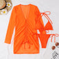 2024 Solid 3pack Bikini Women Swimsuit&Kimono Cover Up Swimwear Female Thong Bathing Suit Neon Bikini Set Swimming Suits Biquini