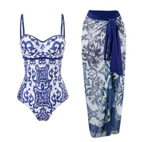 2026 New 2-Piece Women Bikini Set Bodysuit Skirt Cover Ups Sets Women Swimsuit Bandage Bathing Fashion Print Splice Beach Suit