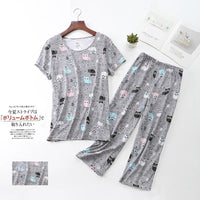 Pajama Sets for Women Summer Short Sleeve Plus Size Lightweight Sleepwear Suit Cute Fresh Homewear 2pcs Suits